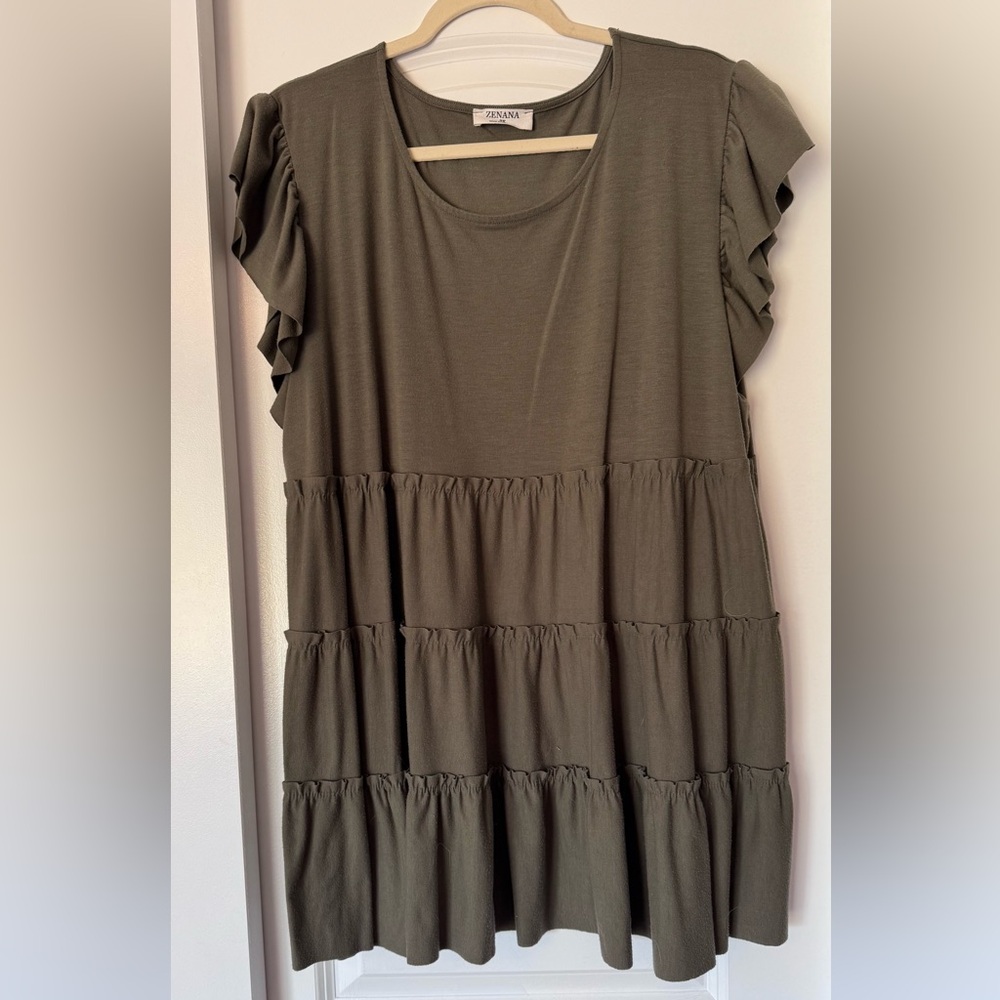 Zenana Outfitters Olive Tiered Blouse